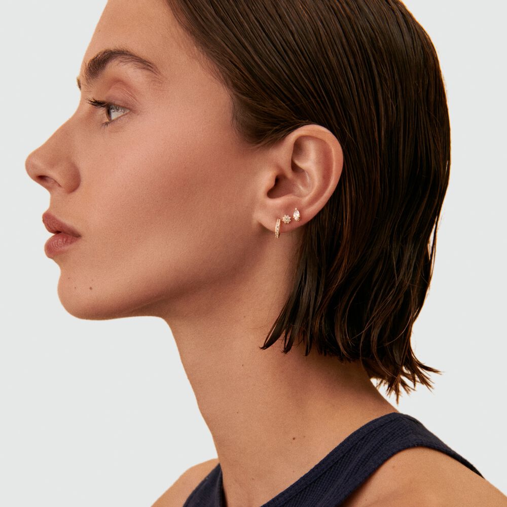 Piercing stud PARADIS - Crystal / Golden - Genuine silver  | Agatha