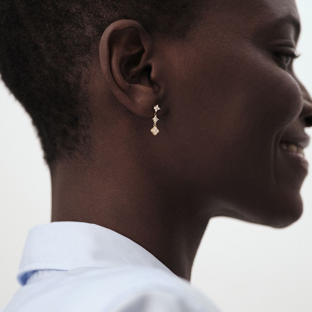 Long earrings BELOVED - Crystal / Golden - Genuine silver  | Agatha