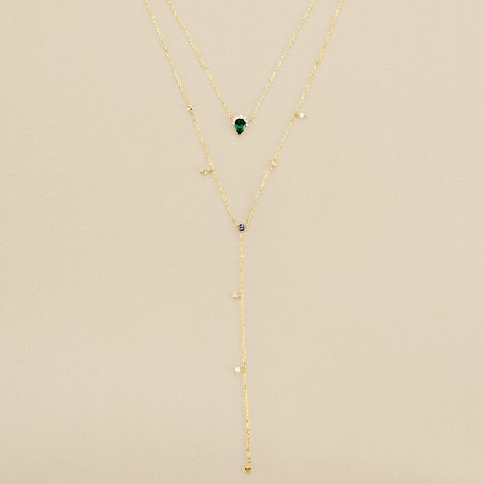 Long necklace ASTRE - Green / Golden - All jewellery  | Agatha