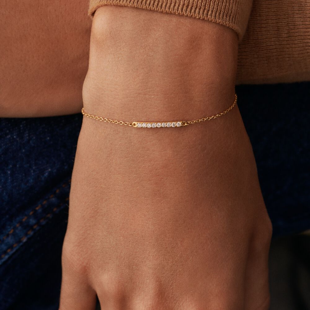 Link bracelet BARSHINE - Crystal / Golden - Genuine silver  | Agatha