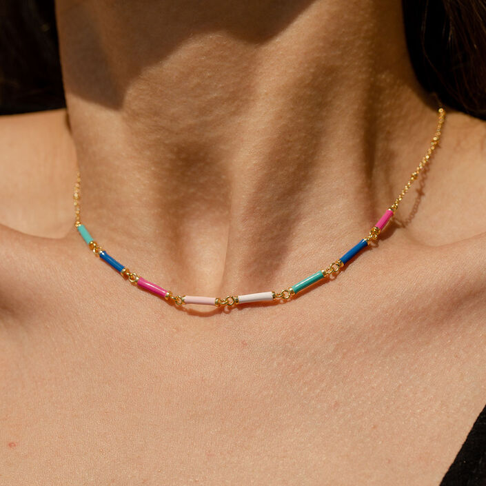 Choker necklace BONHEUR - Pink/white/blue - All jewellery  | Agatha