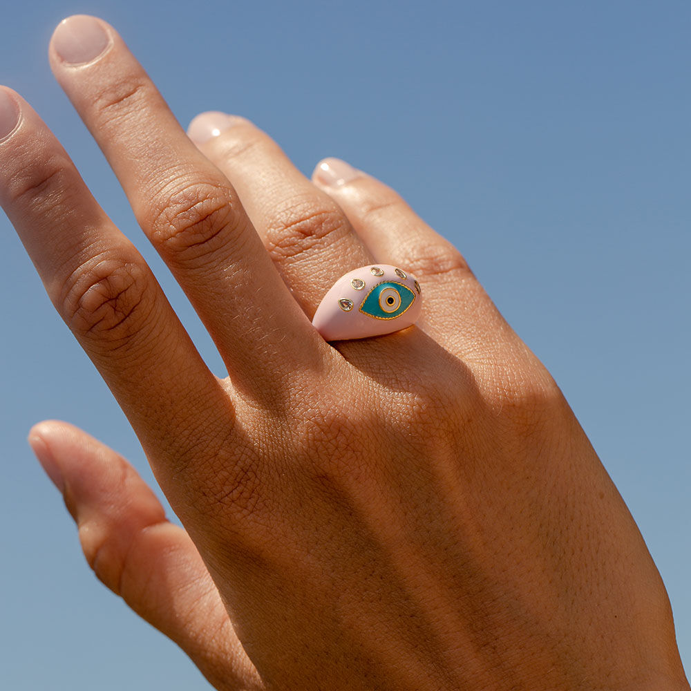 Large ring CYCLADES - Light pink / Golden - Outlet  | Agatha