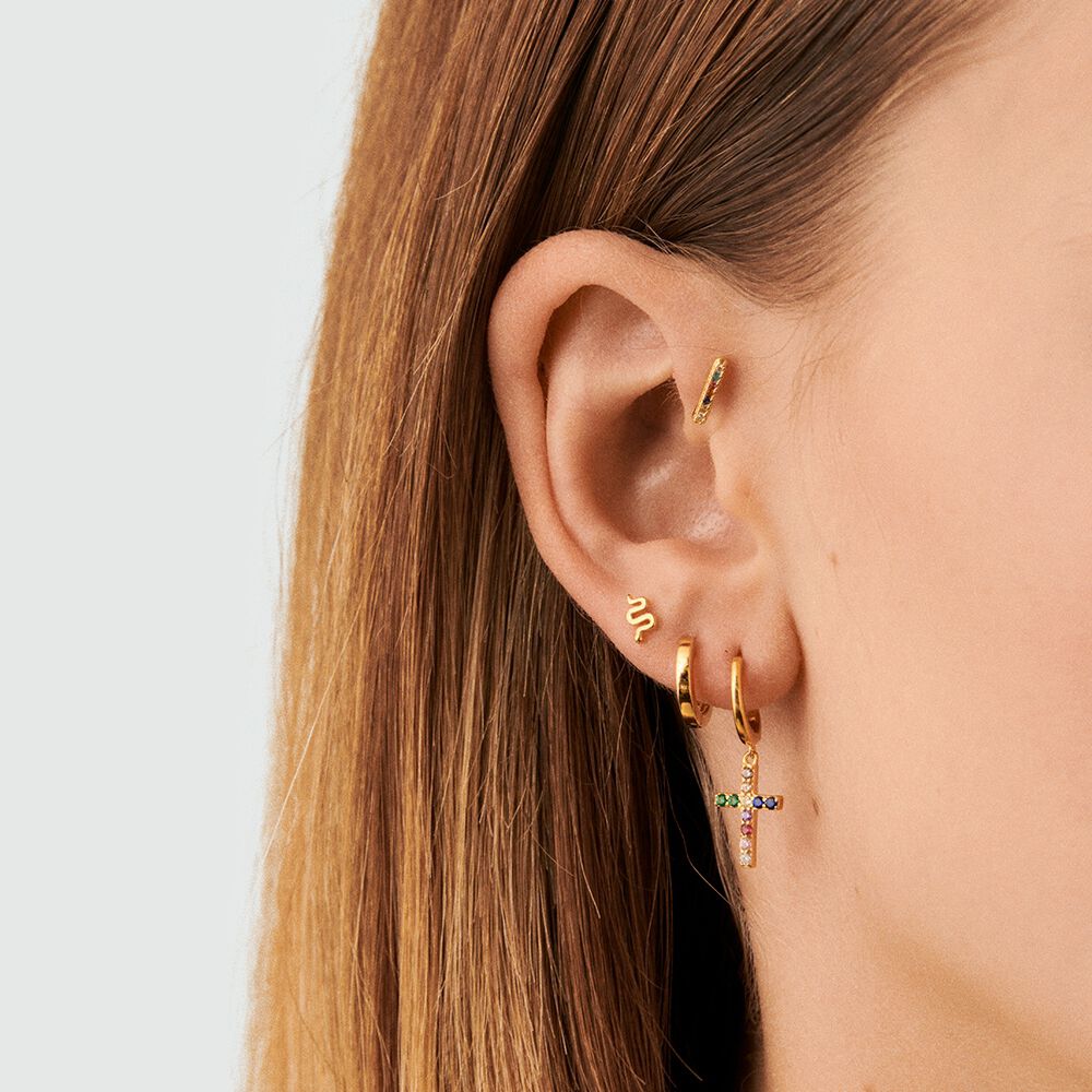 Hoop piercing CROSS - Multicolor / Gold - Hoop piercing  | Agatha