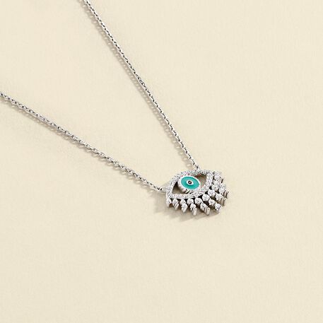 Mid-length necklace LUCKY EYE - Turquoise / Silver - All jewellery  | Agatha
