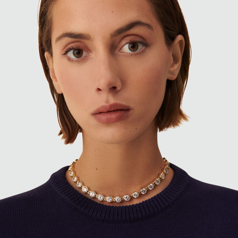 Choker necklace N-13 - Crystal / Golden - Choker necklace  | Agatha