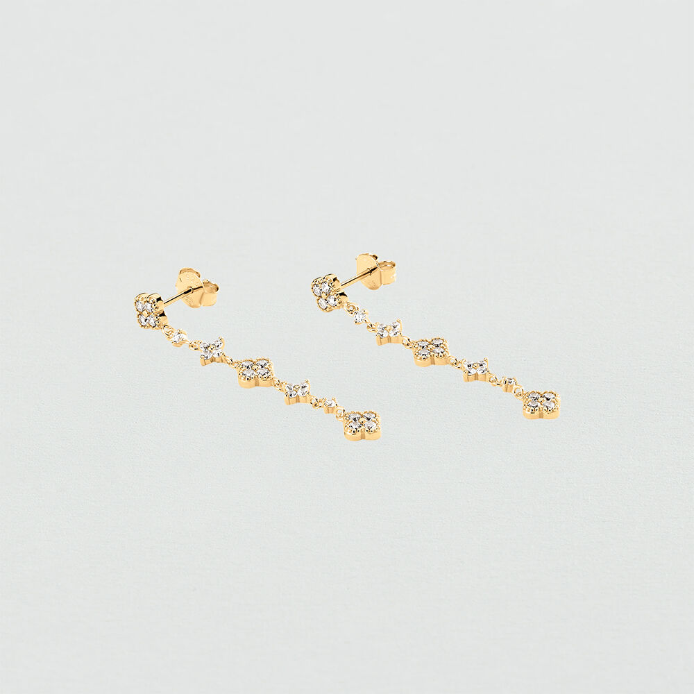 Long earrings BELOVED - Crystal / Golden - Genuine silver  | Agatha