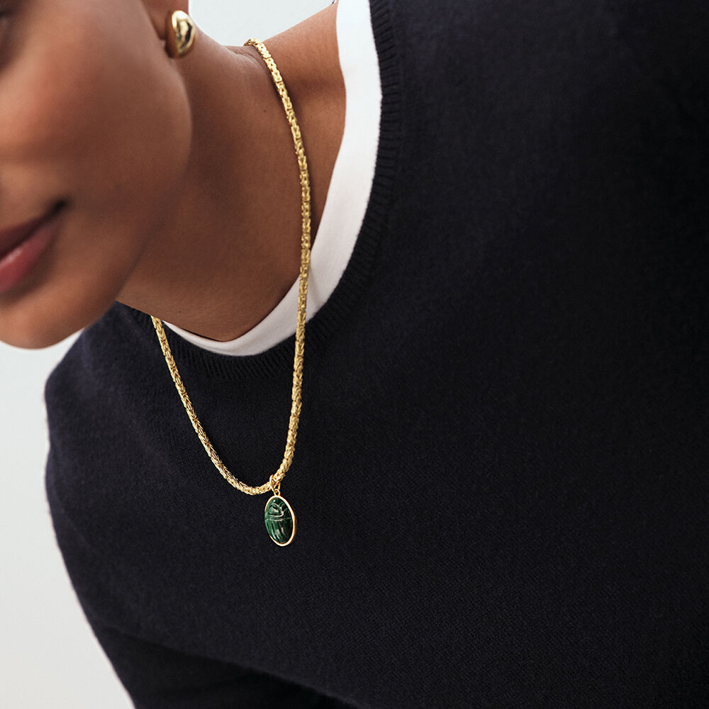 Pendant MALACHITE SCARAB - Green / Golden - Jewellery  | Agatha