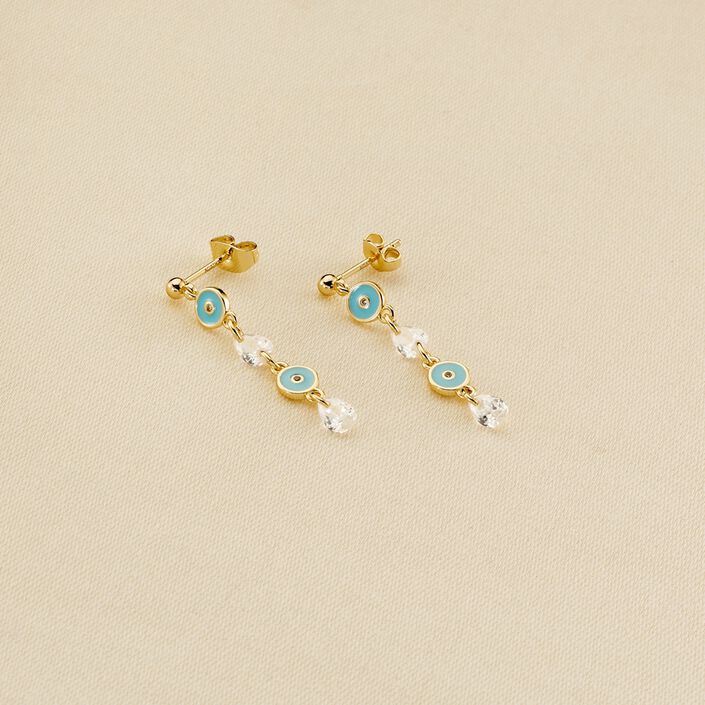 Long earrings CYCLADES - Turquoise / Gold - All jewellery  | Agatha