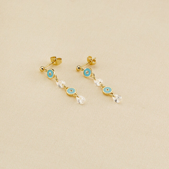 Long earrings CYCLADES - Turquoise / Gold - All jewellery  | Agatha