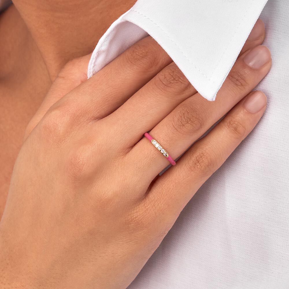 Thin ring BONHEUR - Pink / Gold - Rings  | Agatha