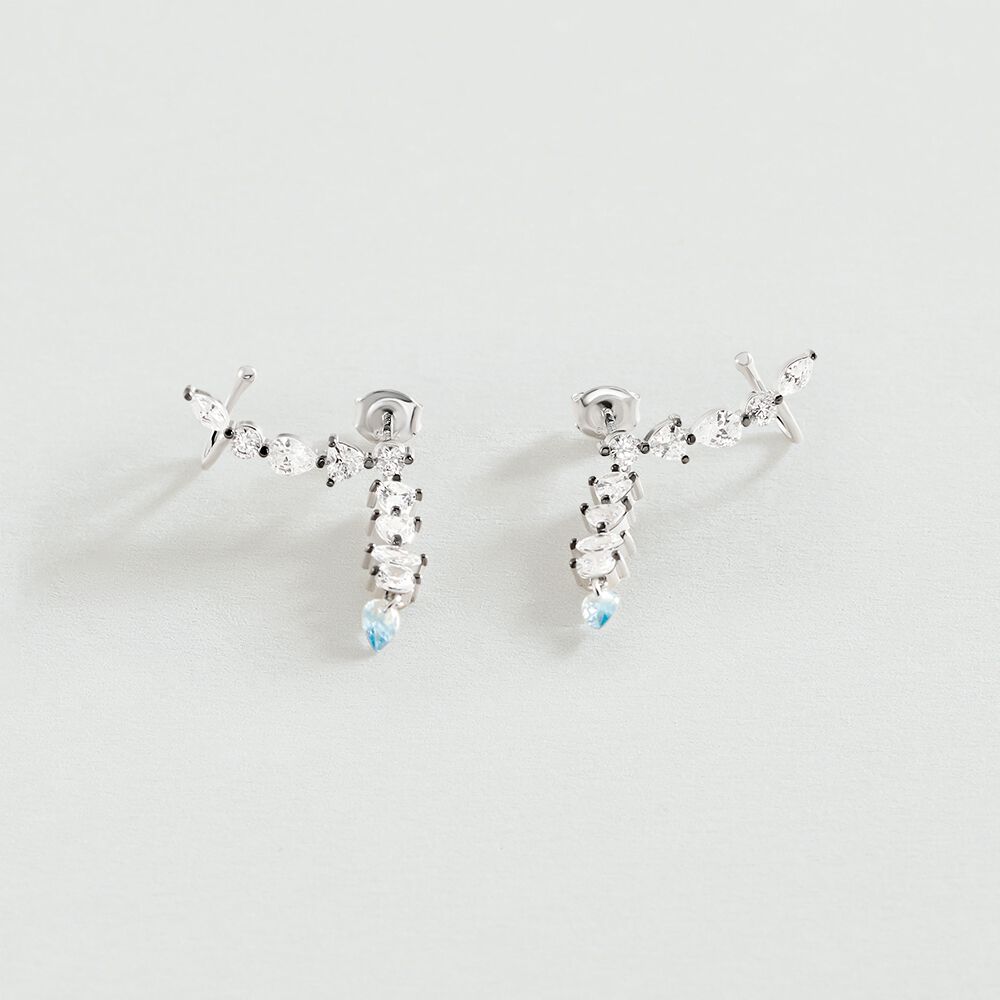 Long earrings EAR4JACKIE - Silver / Aquamarine blue  - Earrings  | Agatha