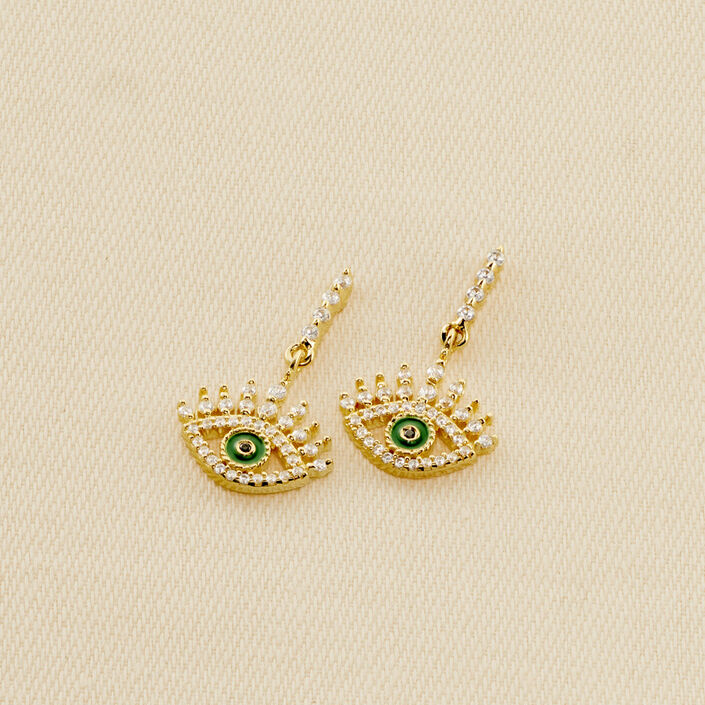 Long earrings LUCKY EYE - Green / Golden - All jewellery  | Agatha
