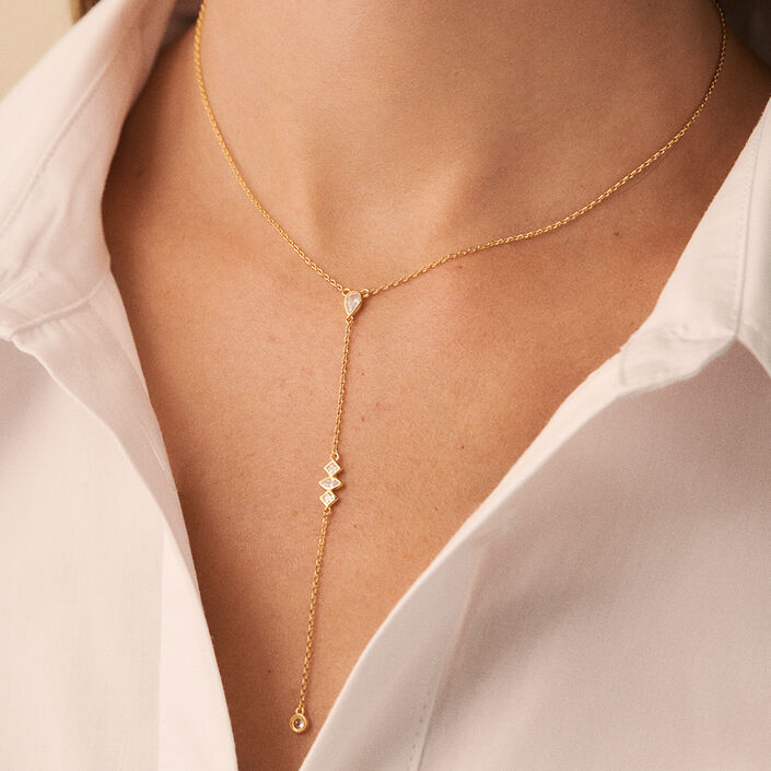 Mid-length necklace PIRAMIDE - Crystal / Golden - All jewellery  | Agatha