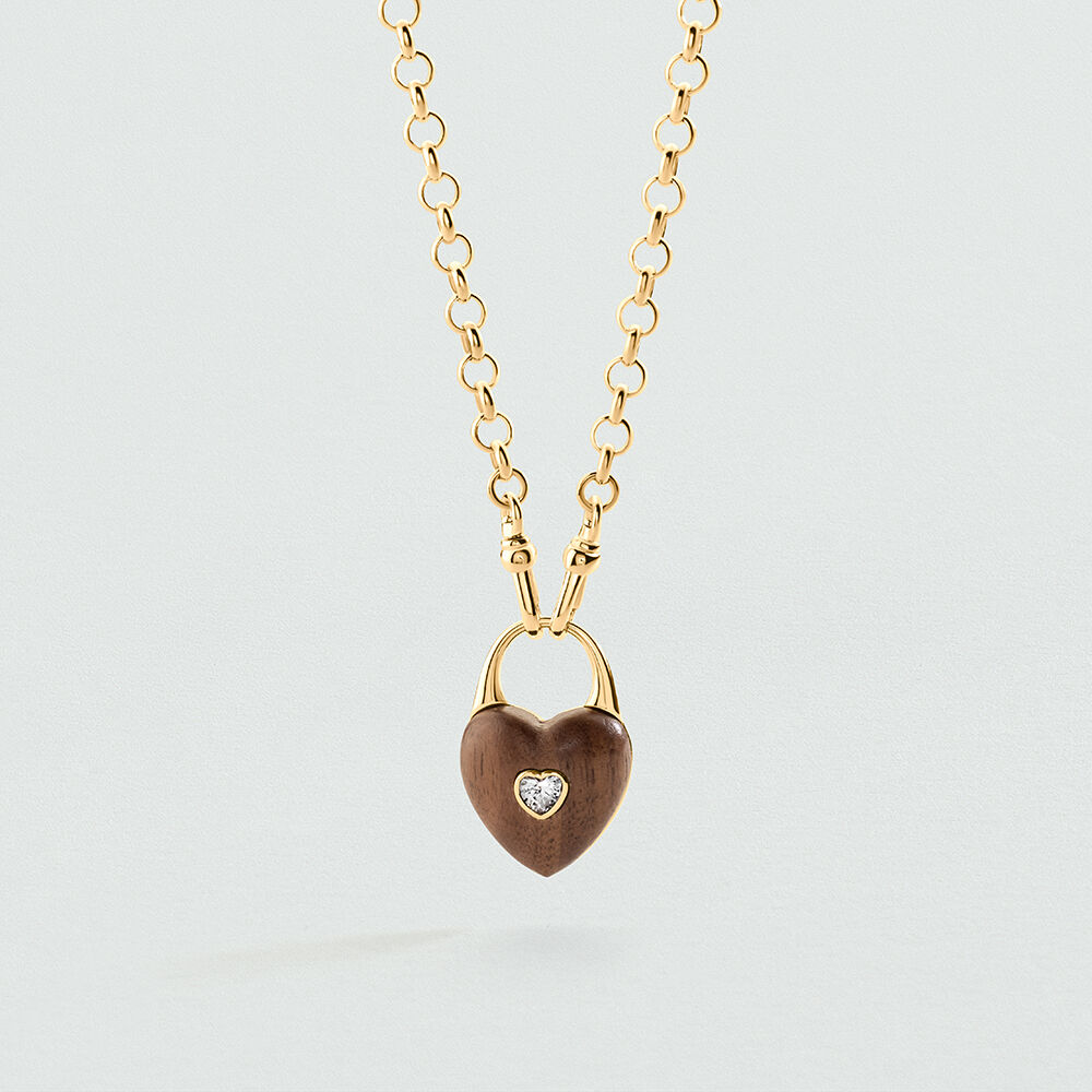 Short necklace VICTOIRE WOODEN HEART - Brown / Gold - Choker necklace  | Agatha