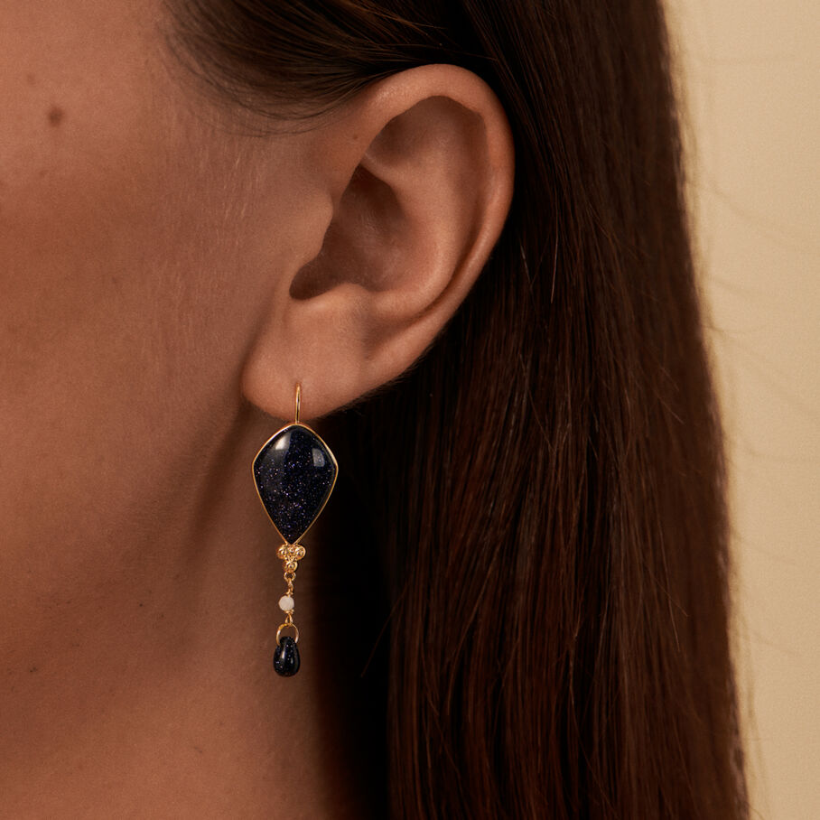 Long earrings CREPUSCULE - Blue / Gold