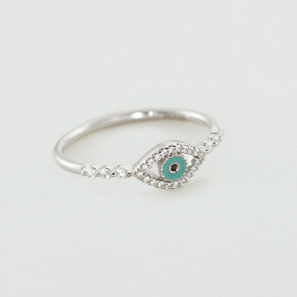 Thin ring LUCKY EYE - Turquoise / Silver - Rings  | Agatha