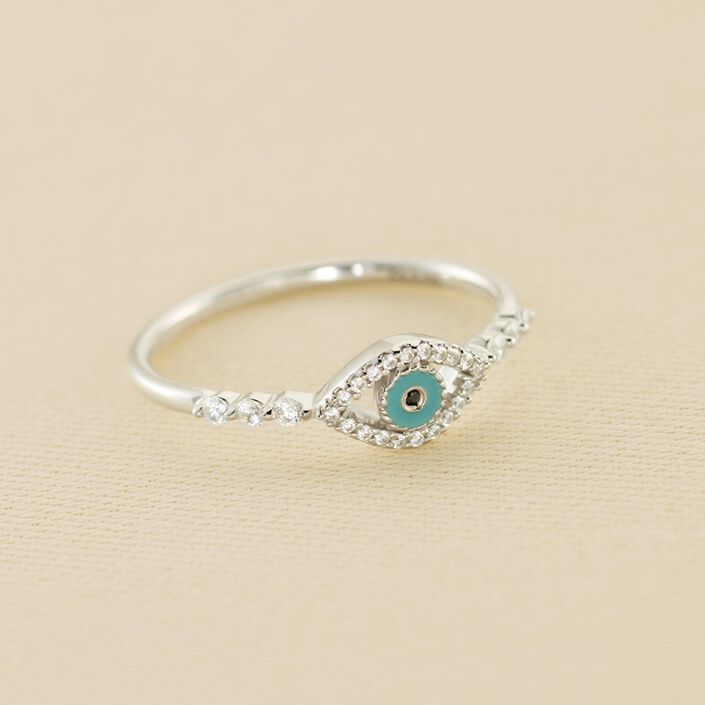 Thin ring LUCKY EYE - Turquoise / Silver - All jewellery  | Agatha
