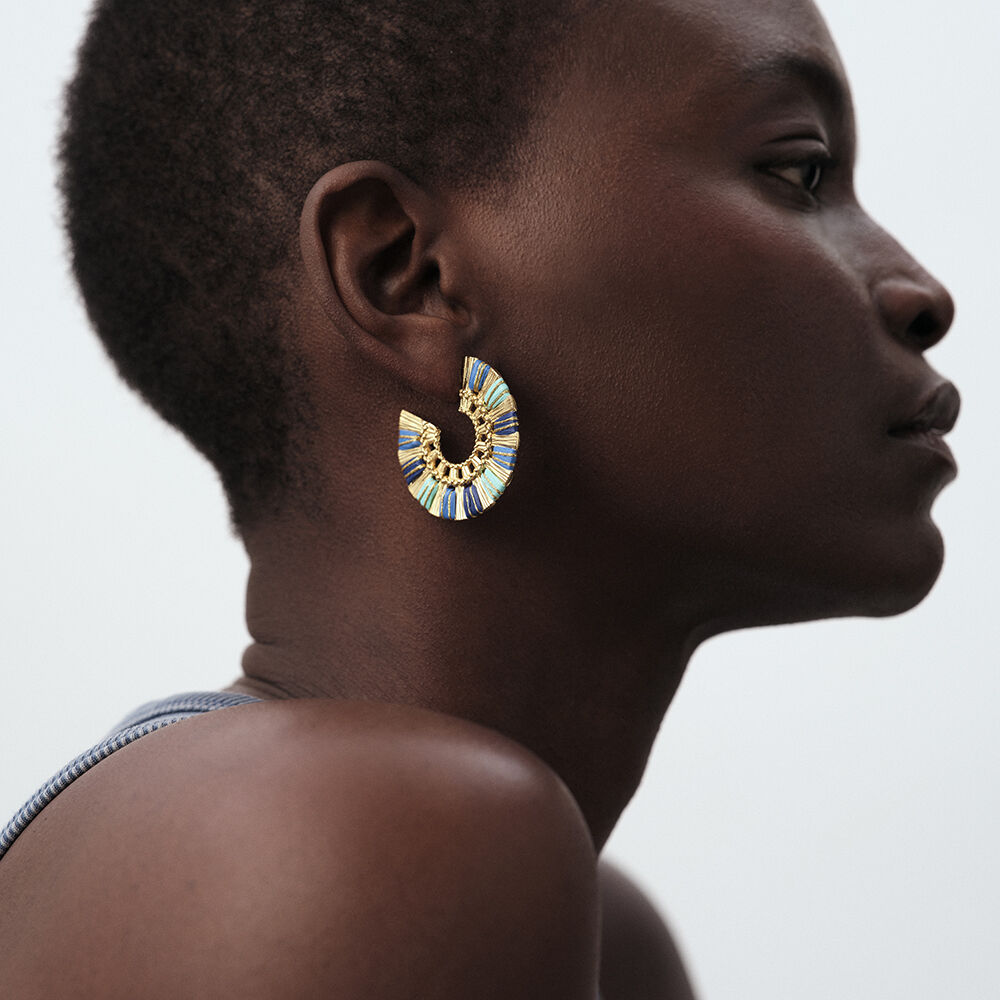 Hoops RAFIA - Blue / Gold - Earrings  | Agatha