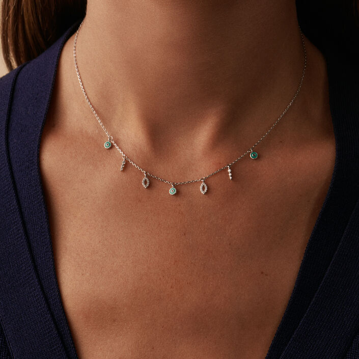 Choker necklace LUCKY EYE - Turquoise / Silver - All jewellery  | Agatha