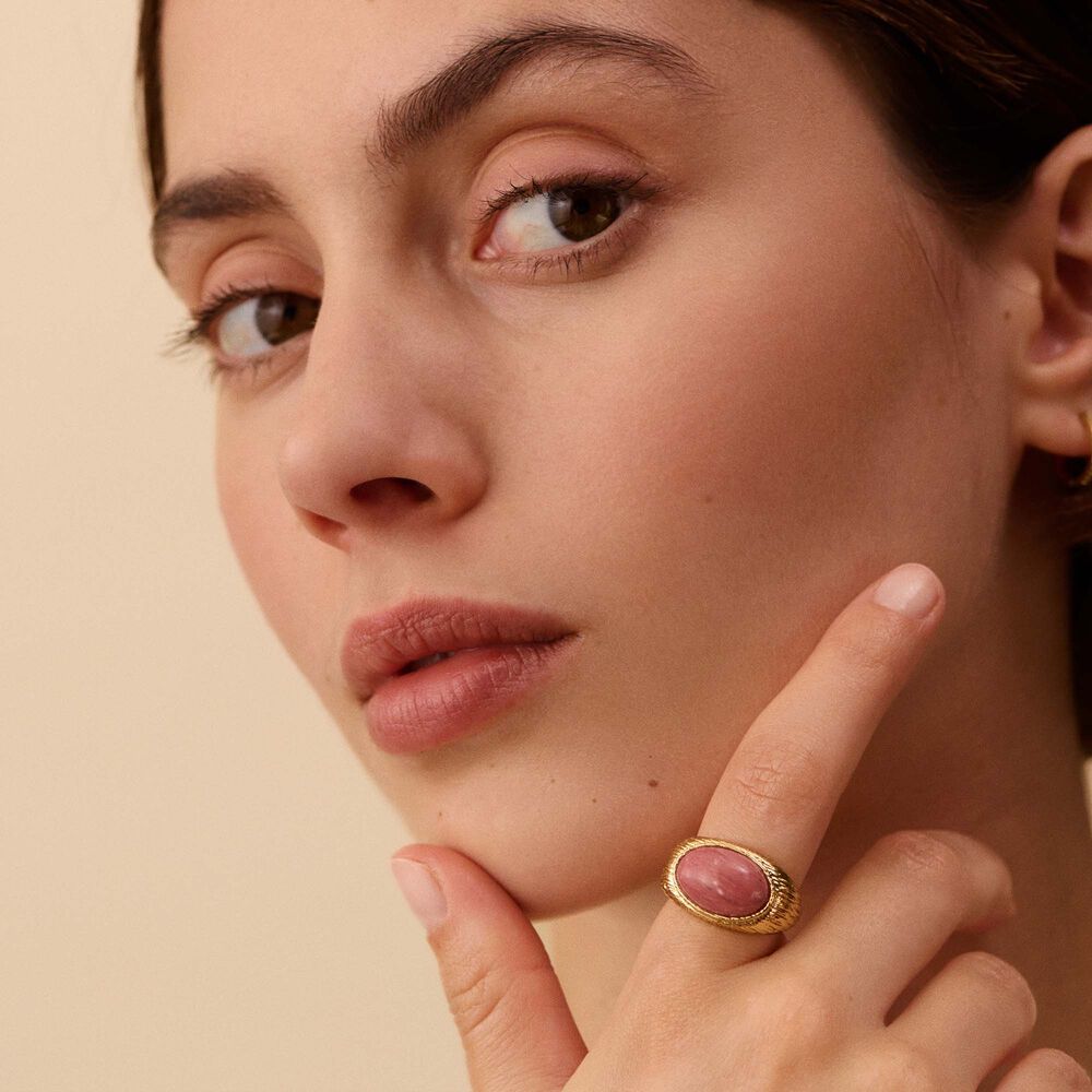 Large ring PETRA - Rhodonite / gold - Jewellery  | Agatha