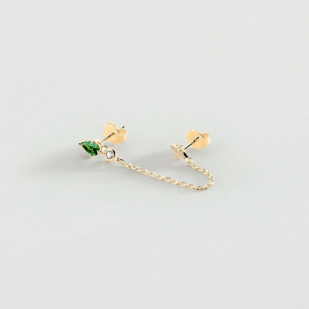 Piercing stud ASTRAL - Green / Golden - Genuine silver  | Agatha