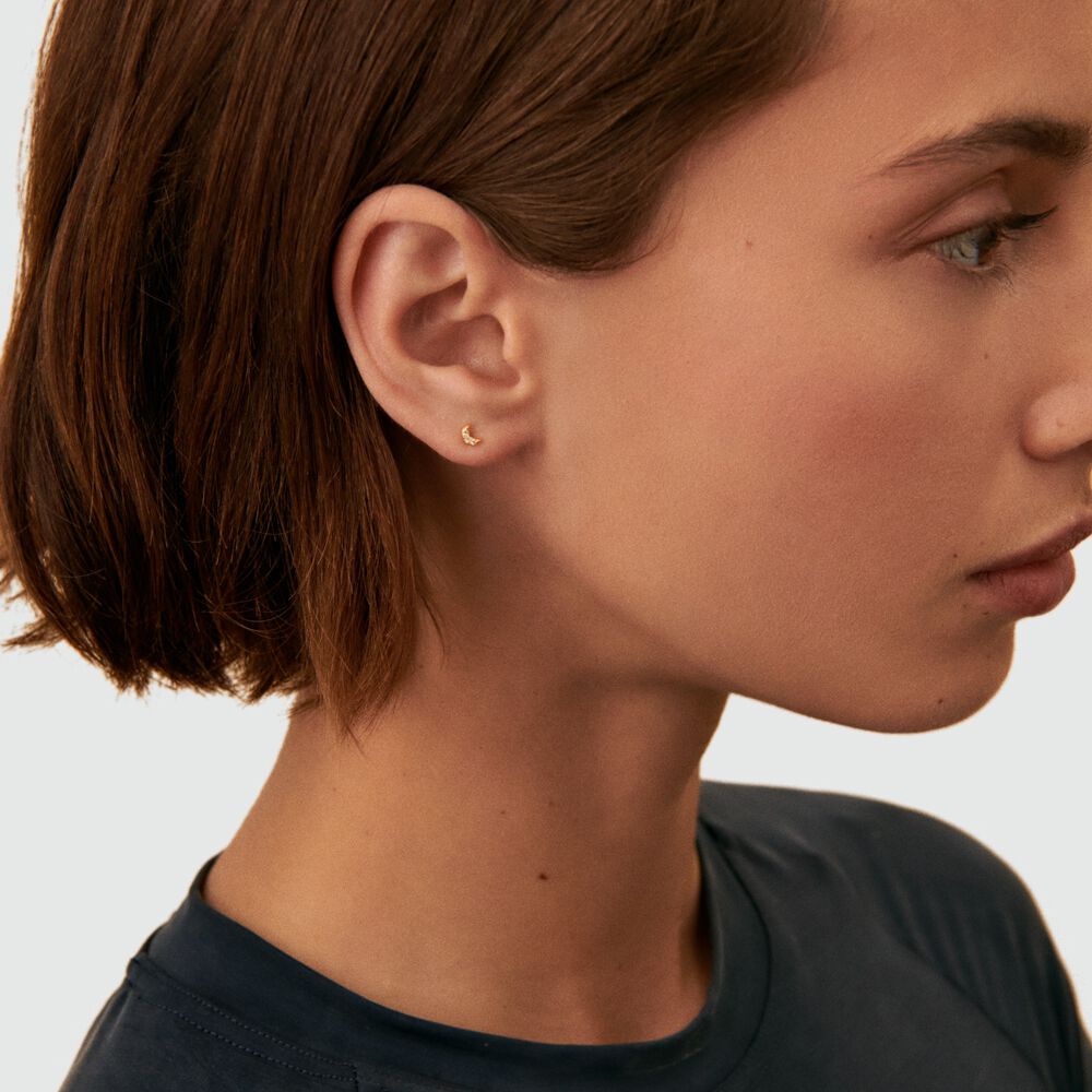 Piercing stud LUNITA - Crystal / Golden - Genuine silver  | Agatha