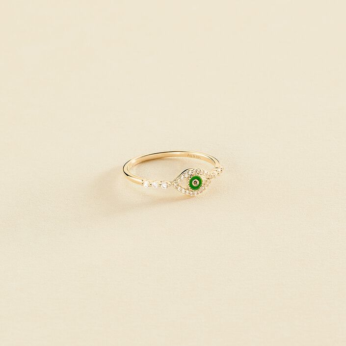 Thin ring LUCKY EYE - Green / Golden - All jewellery  | Agatha