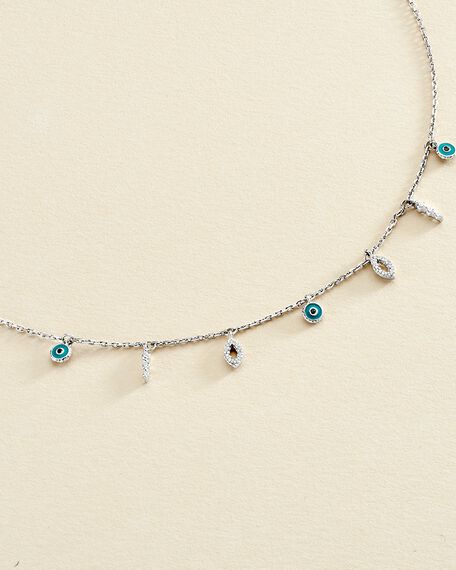 Choker necklace LUCKY EYE - Turquoise / Silver - All jewellery  | Agatha