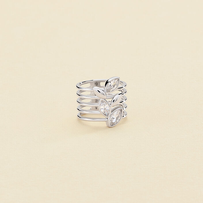 Large ring LEAVES - Crystal / Silver - All jewellery  | Agatha