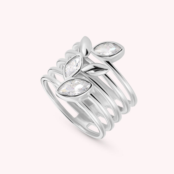 Large ring LEAVES - Crystal / Silver - All jewellery  | Agatha