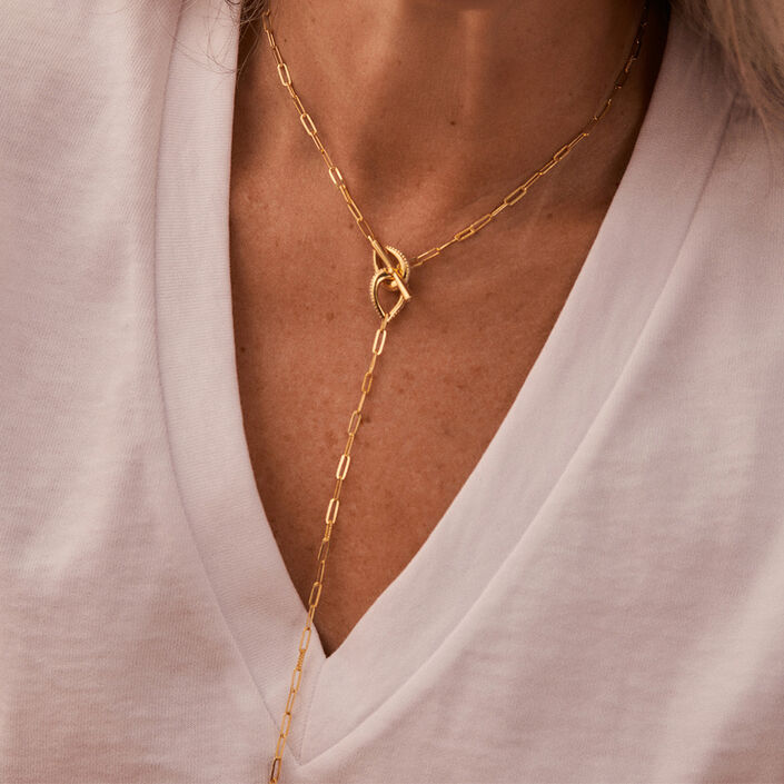 Long necklace GEMINI - Crystal / Golden - All jewellery  | Agatha