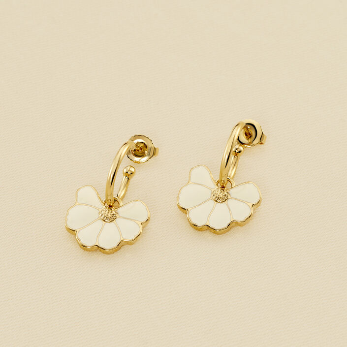 Hoops FLORA - Golden / White - Earrings  | Agatha