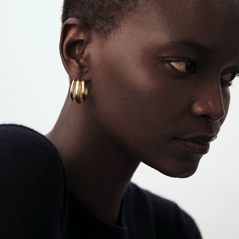 Hoops TRIJONC - Golden - Genuine silver  | Agatha