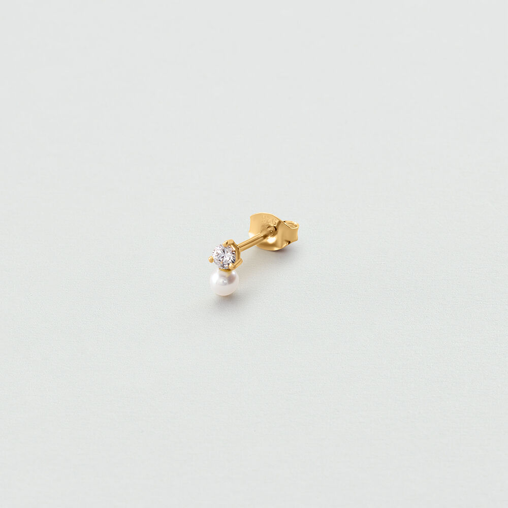 Single stud earring PEARL MIX & MATCH - Pearl / Gold - Genuine silver  | Agatha