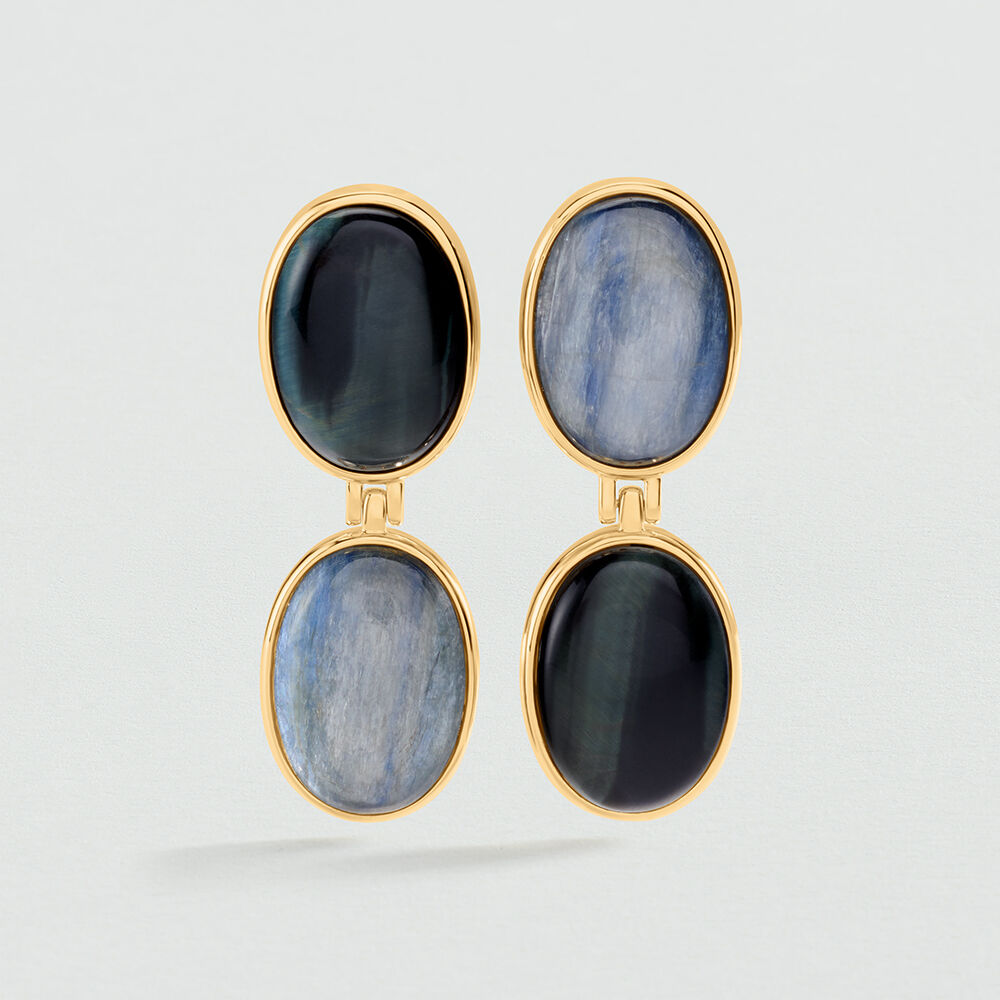 Long earrings LA RIVIERA - Blue / Gold - Earrings  | Agatha