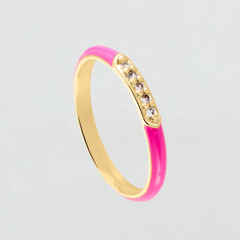 Thin ring BONHEUR - Pink / Gold - Rings  | Agatha