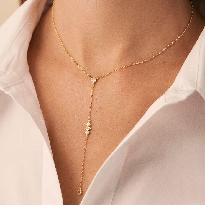 Mid-length necklace PIRAMIDE - Crystal / Golden - All jewellery  | Agatha