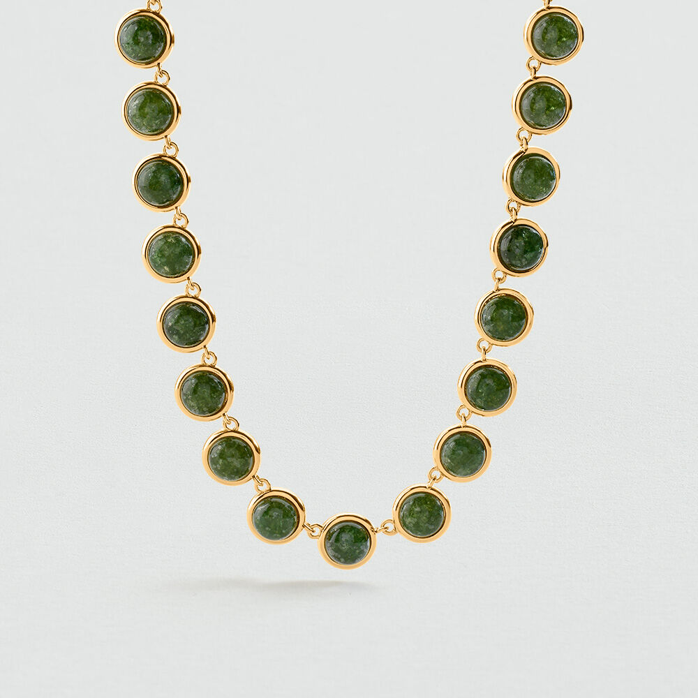 Short necklace STONE BATIGNOLLES - Green / Golden - Choker necklace  | Agatha