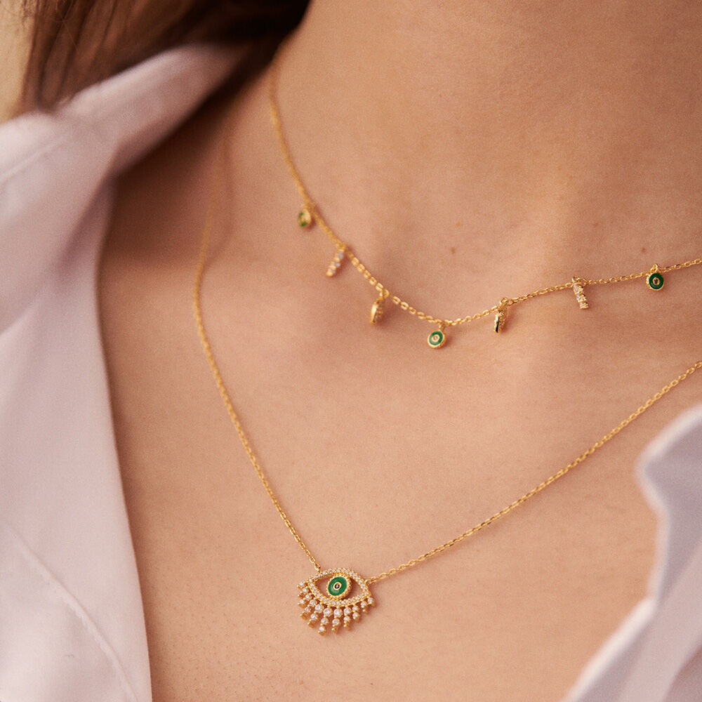 Choker necklace LUCKY EYE Green Golden