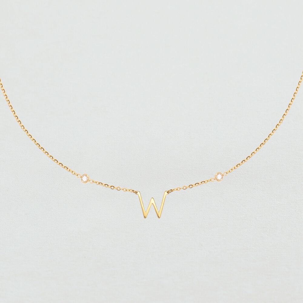 Choker necklace LETTRE W - Crystal / Golden - Choker necklace  | Agatha