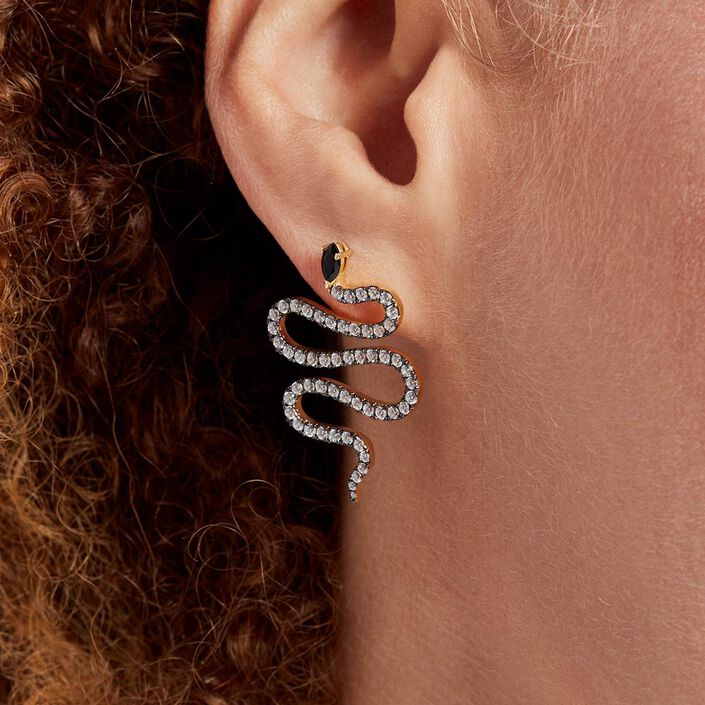 Long earrings SNAKY - Crystal / Gun - All earings  | Agatha