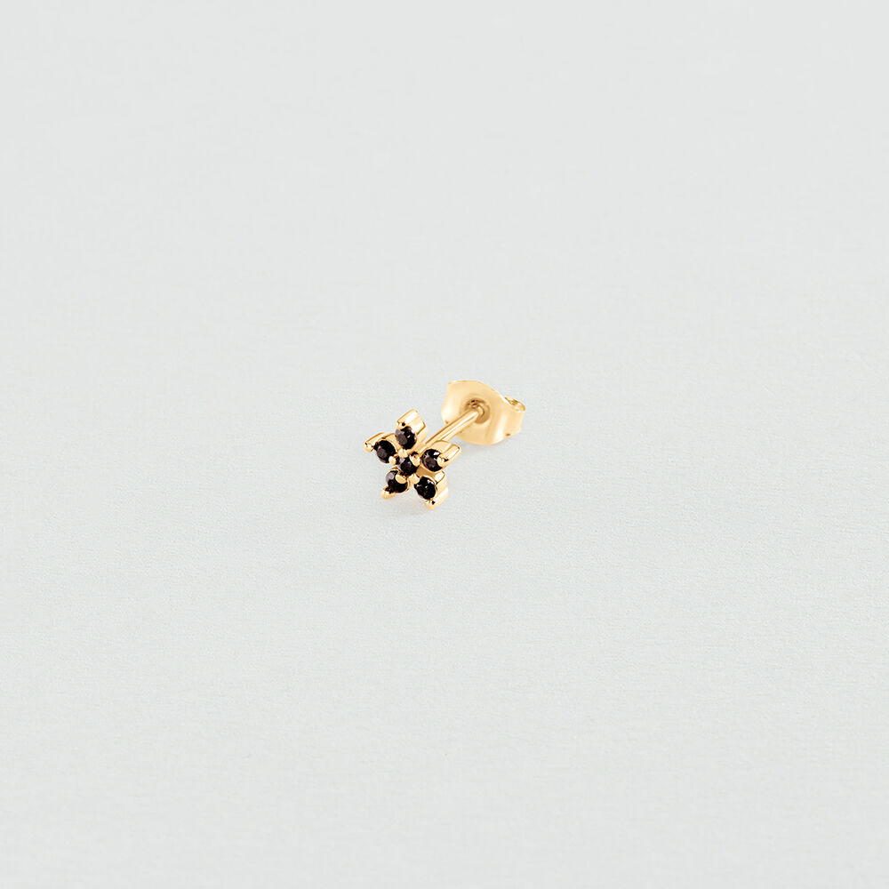 Single stud earring FLOWER MIX & MATCH - Black / Gold - Genuine silver  | Agatha