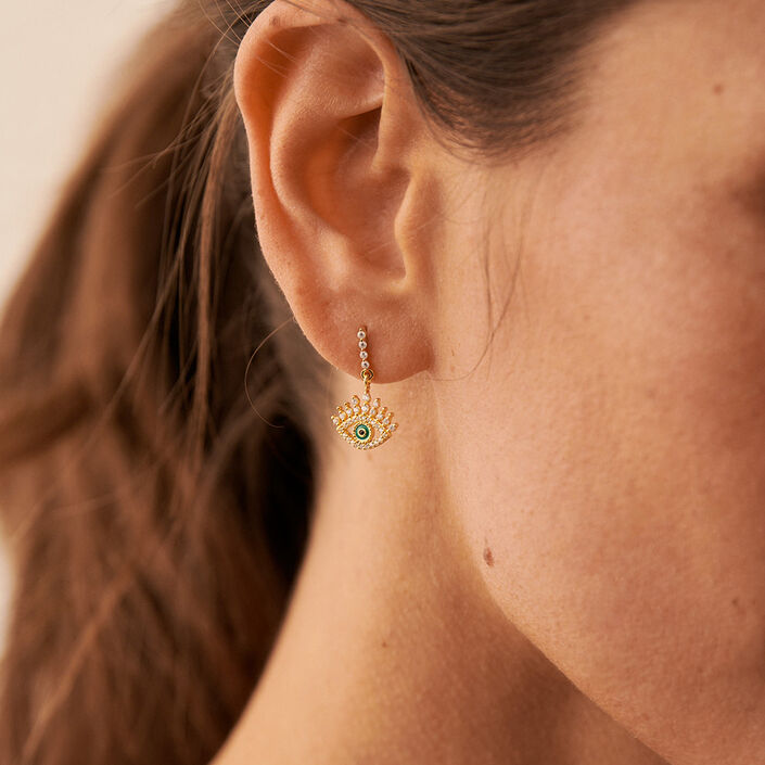 Long earrings LUCKY EYE - Green / Golden - All jewellery  | Agatha