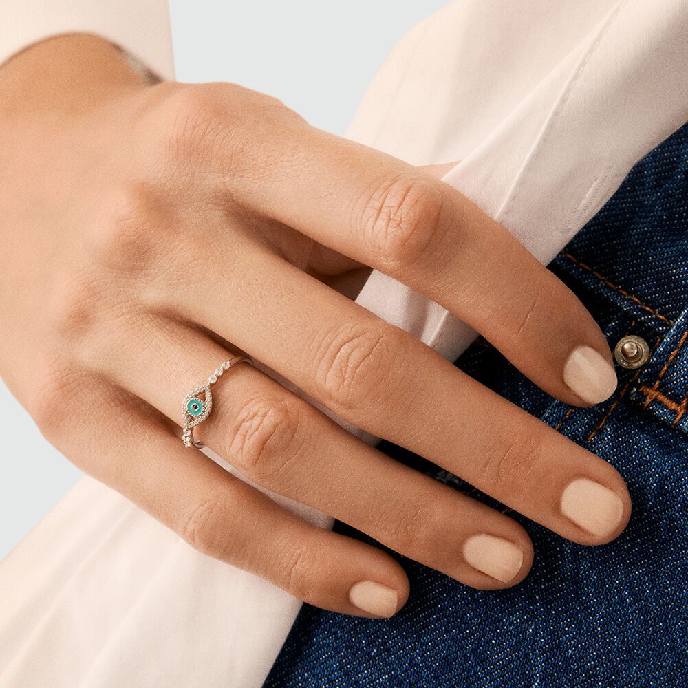 Thin ring LUCKY EYE - Turquoise / Silver - Rings  | Agatha