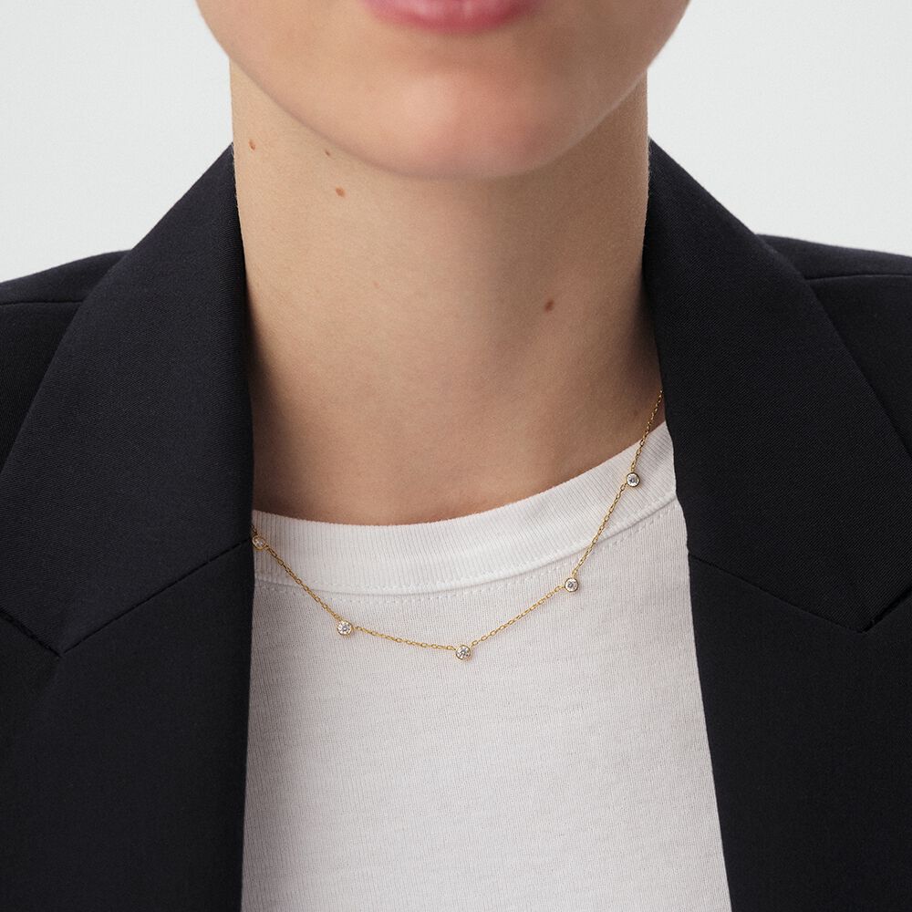 Choker necklace BRILLANT - Crystal / Golden - Genuine silver  | Agatha