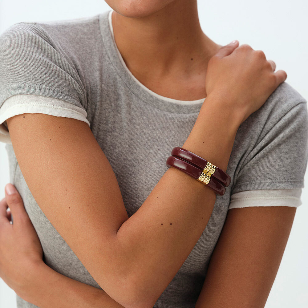 Cuff PALAIS ROYAL - Burgundy / Golden - Bracelets  | Agatha