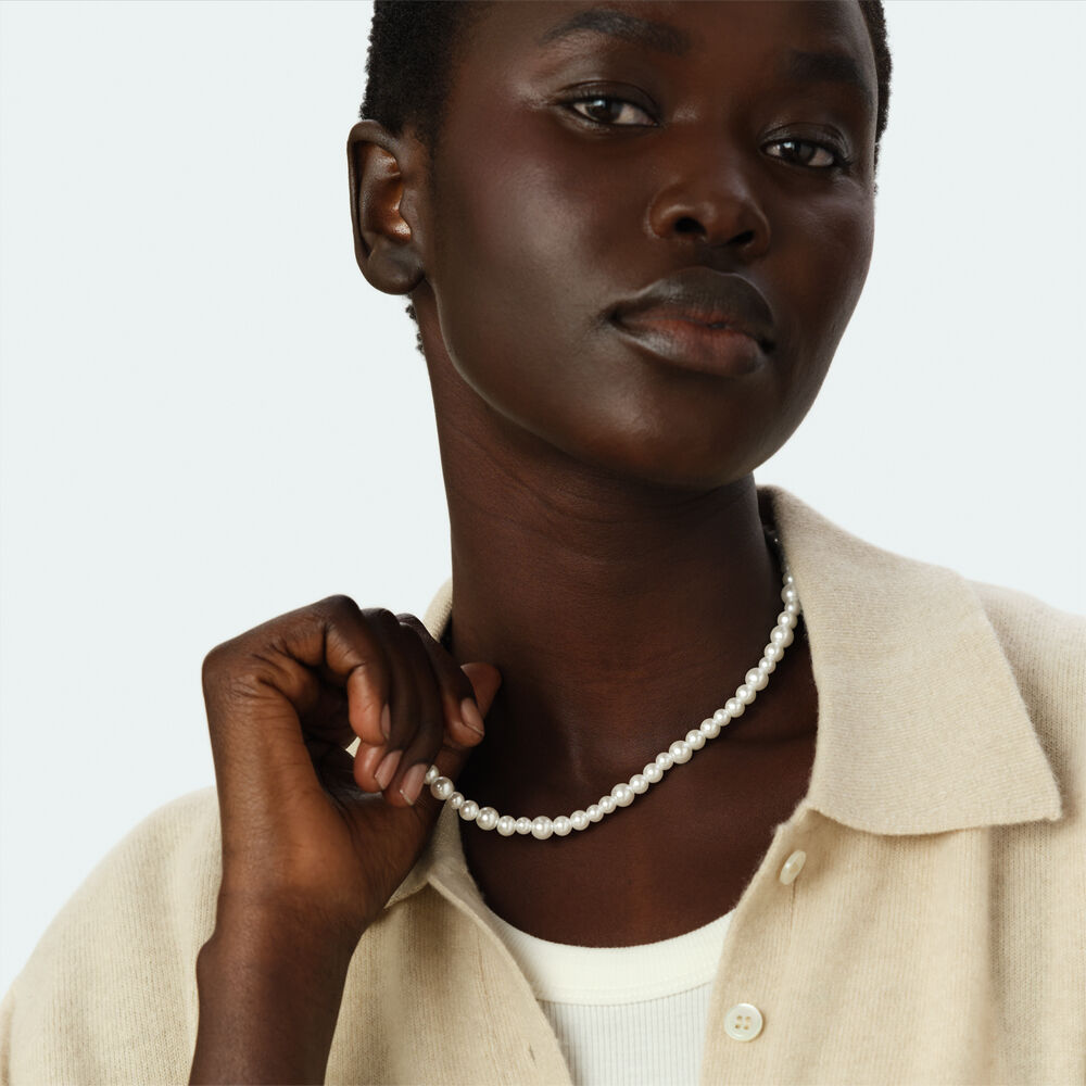 Short necklace PEARL - White / Gold - Choker necklace  | Agatha