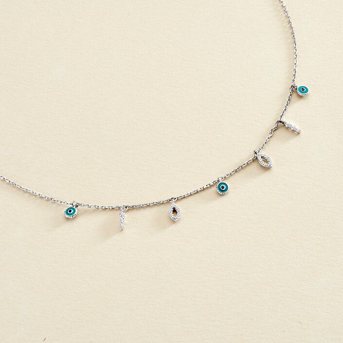 Choker necklace LUCKY EYE - Turquoise / Silver - All jewellery  | Agatha