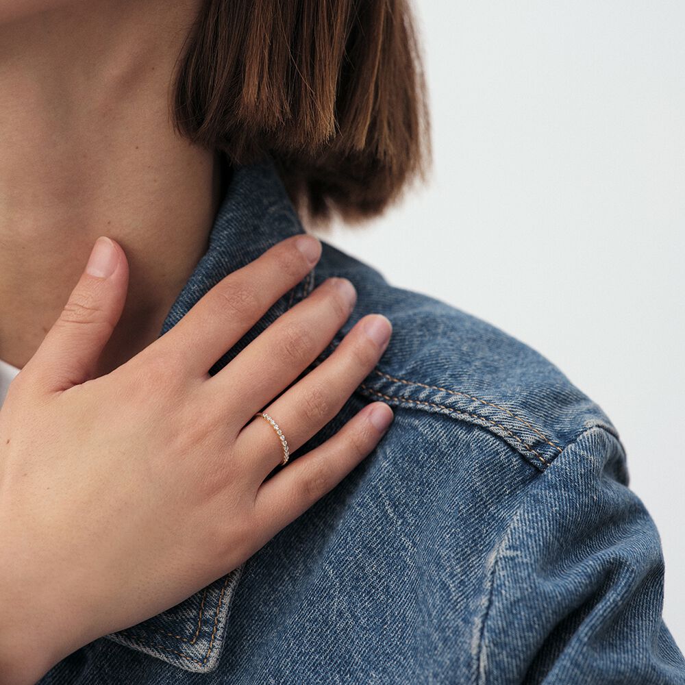 Thin ring BELOVED - Crystal / Golden - Genuine silver  | Agatha