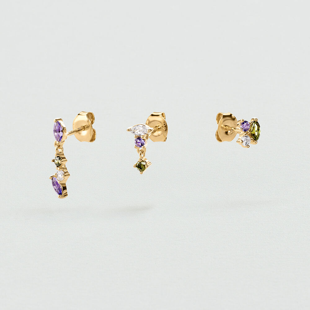 Earring set MIX & MATCH - Green / Purple - Genuine silver  | Agatha
